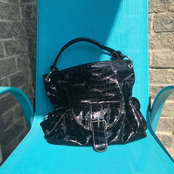 Women's Cabrelli Shiny Black Handbag Dressy Cocktail Purse - Picture 14 of 14